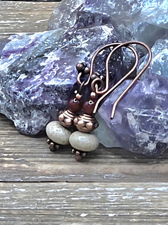 Persephone's Daughter Jewelry - Jasper, Carnelian and Copper Dangle and Drop Earrings